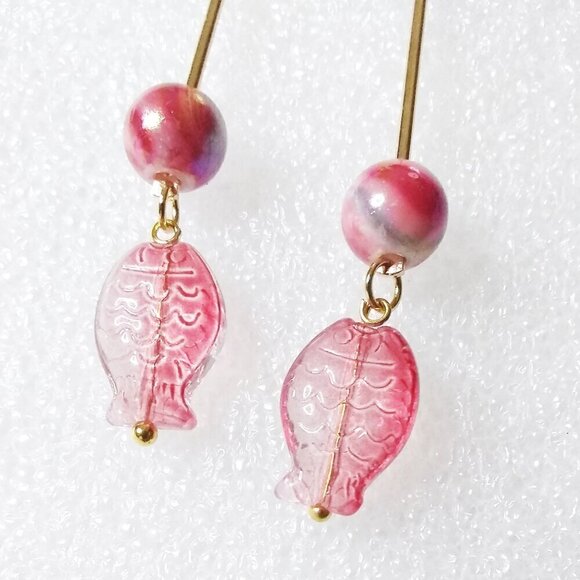 Unique + Sexy! OOAK Red Fish Fishing Dangle Earrings | Mermaid Approved - Picture 3 of 7